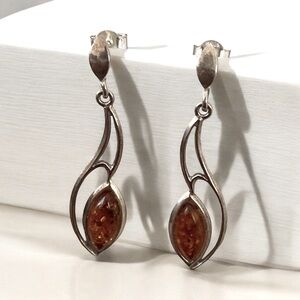 Sterling Silver Baltic Amber Stone Dangle Earrings